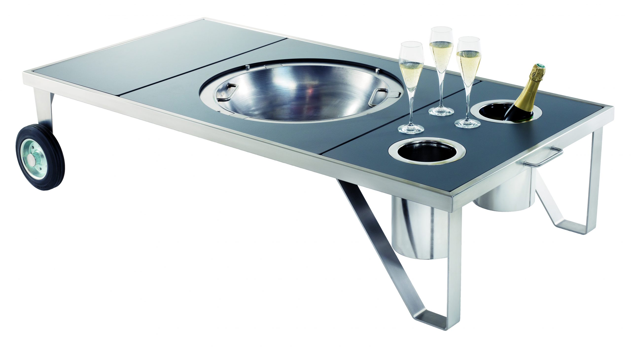 Table basse brasero inox mobile