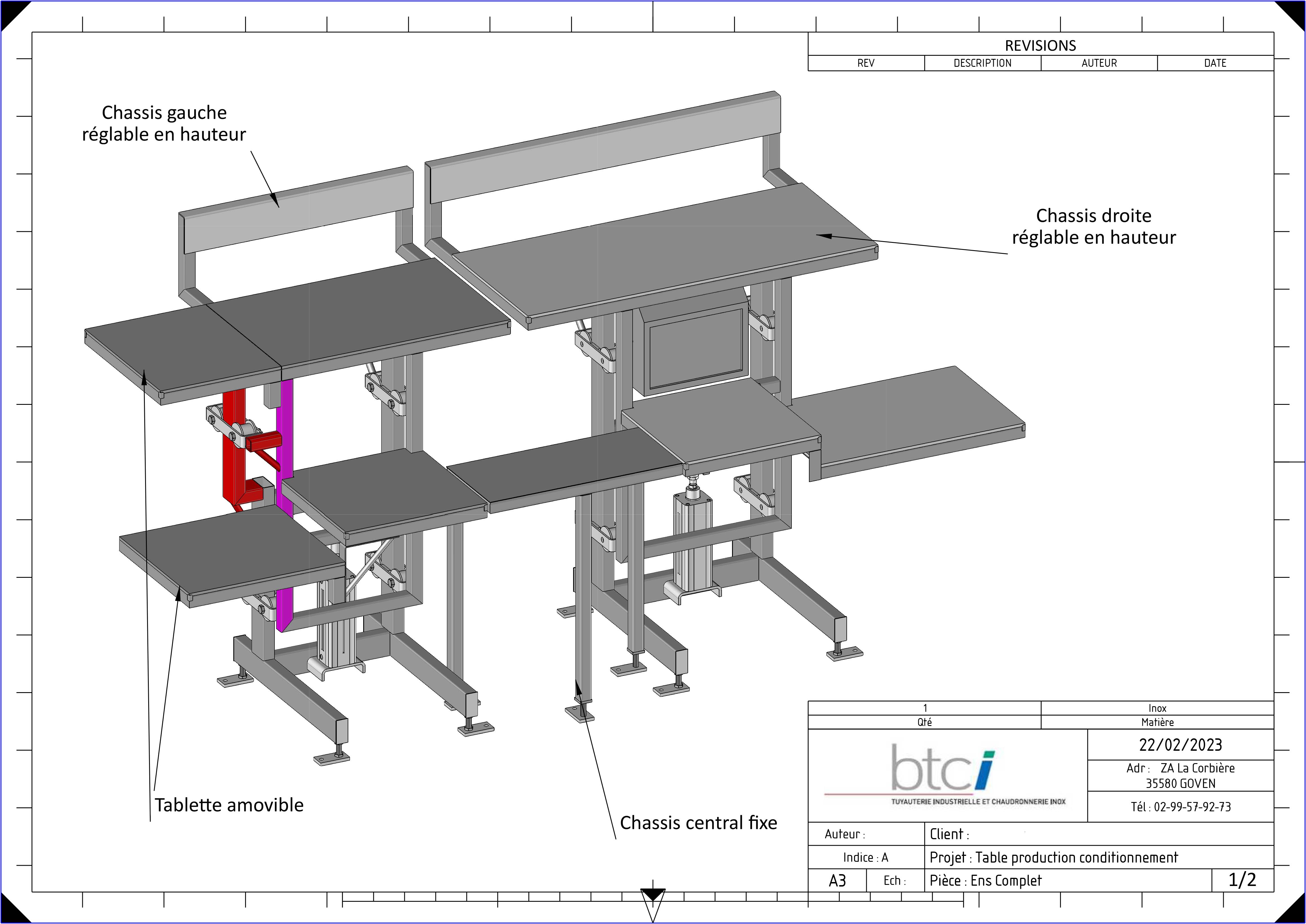 Vue 3D poste de travail ergonomique